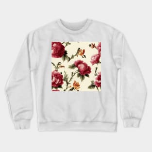 Vintage Pink and Green Floral Pattern Muted Tones Crewneck Sweatshirt